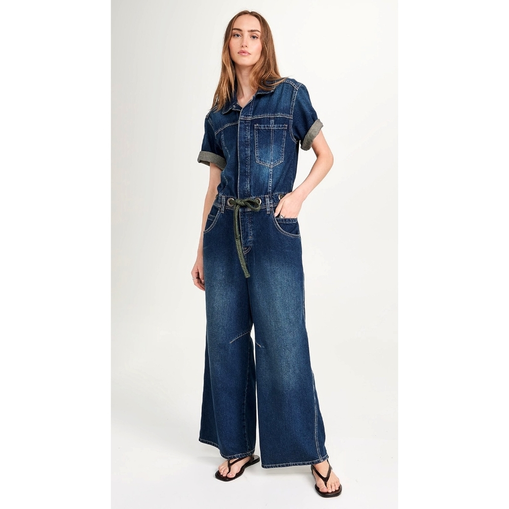 Free People Edison Wideleg Coveralls Denim Boilersuit - Picture 1 of 11